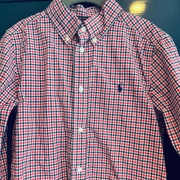 NWT Polo Ralph Lauren Boys Logo Cotton Check Buttondown Shirt Blue Red Sz 6 - Picture 2 of 5